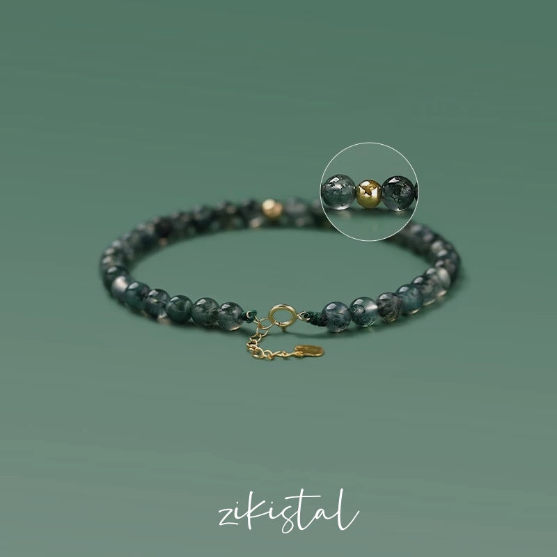 Seaweed Green Agate 18K Gold Bracelet