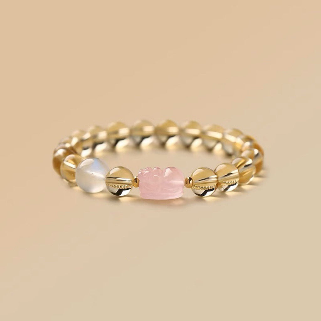 Natural Rose Quartz Pixiu Moonstone Bracelet
