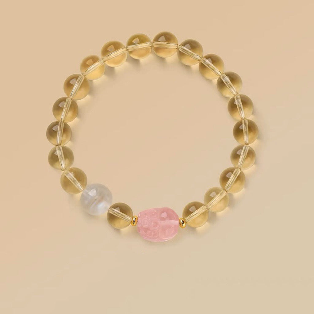 Natural Rose Quartz Pixiu Moonstone Bracelet