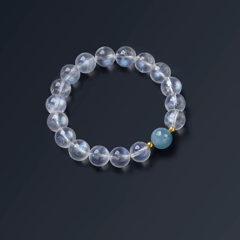 Natural Icy 7A Collectible Grade Sri Lankan Moonstone and Aquamarine Bracelet