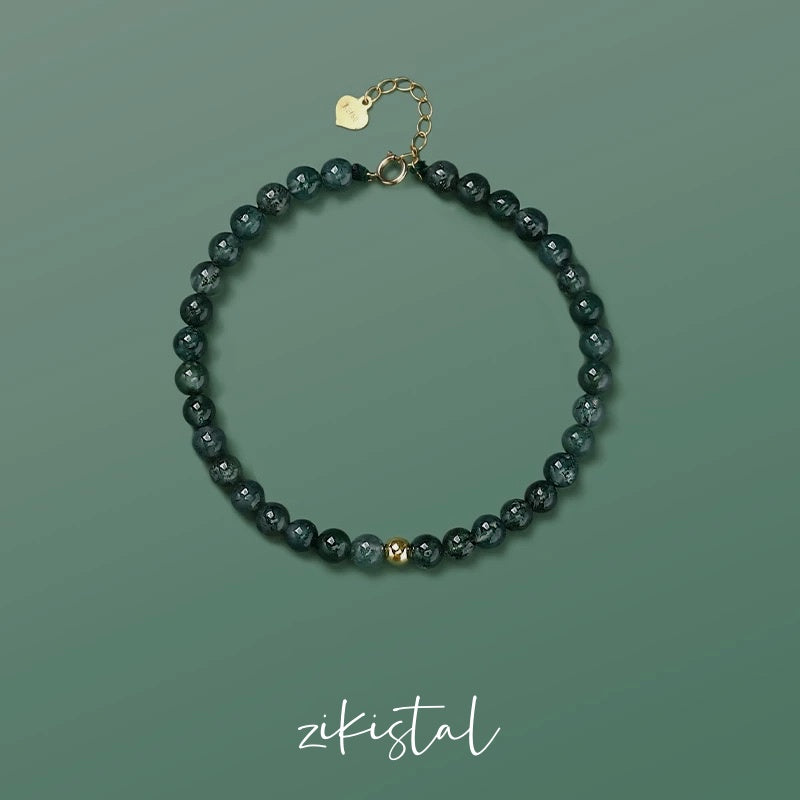 Seaweed Green Agate 18K Gold Bracelet