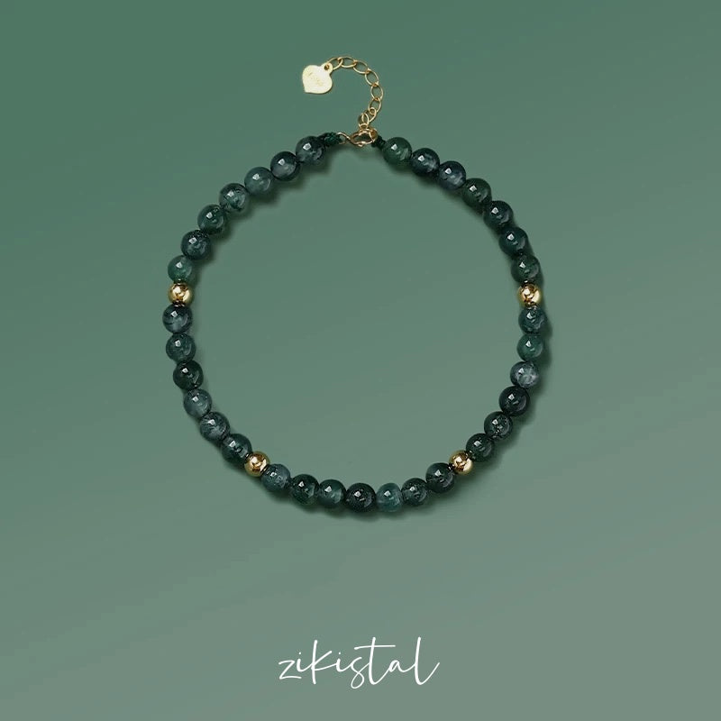 Seaweed Green Agate 18K Gold Bracelet