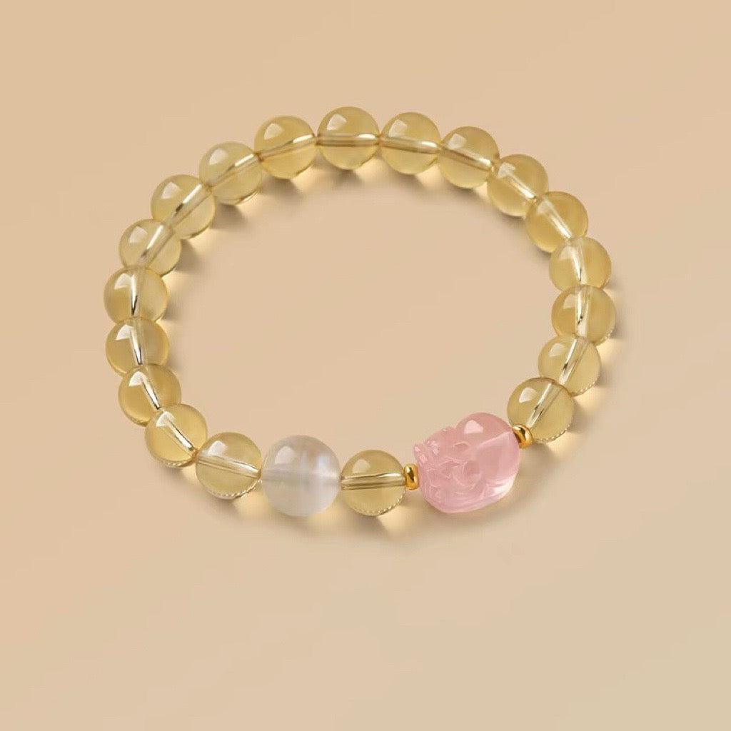 Natural Rose Quartz Pixiu Moonstone Bracelet