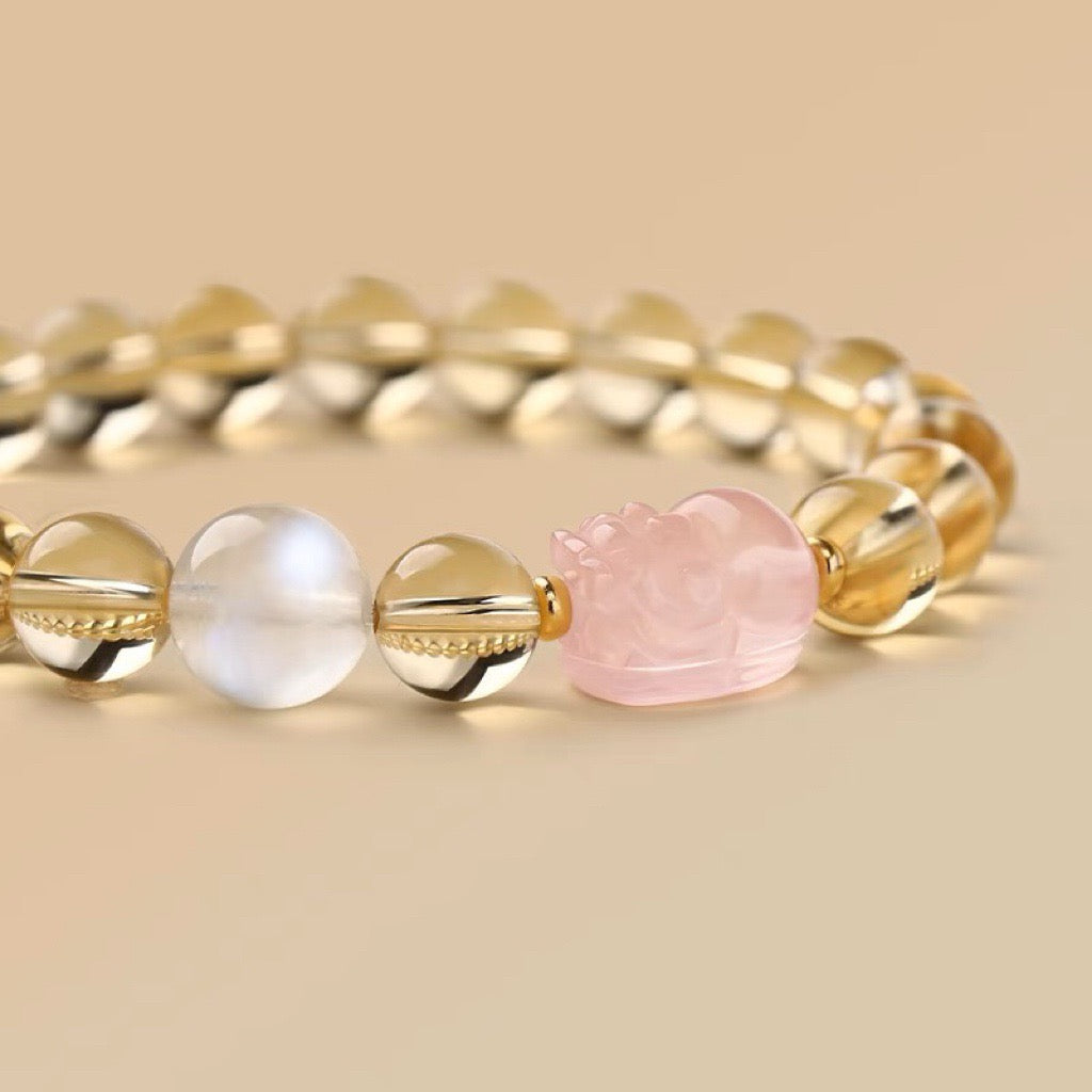 Natural Rose Quartz Pixiu Moonstone Bracelet