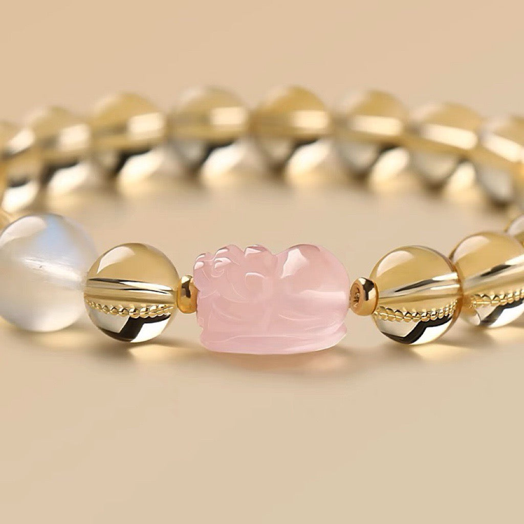 Natural Rose Quartz Pixiu Moonstone Bracelet