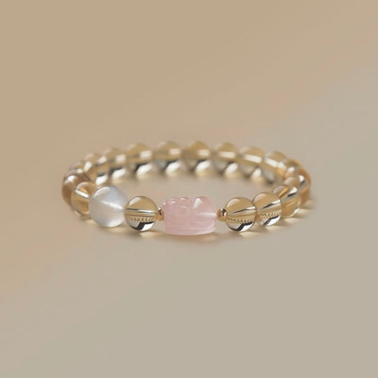 Natural Rose Quartz Pixiu Moonstone Bracelet