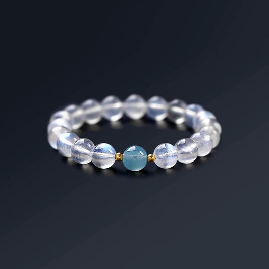 Natural Icy 7A Collectible Grade Sri Lankan Moonstone and Aquamarine Bracelet