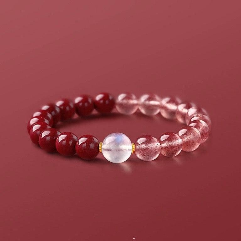 Natural Strawberry Quartz and High-Content Cinnabar Bracelet