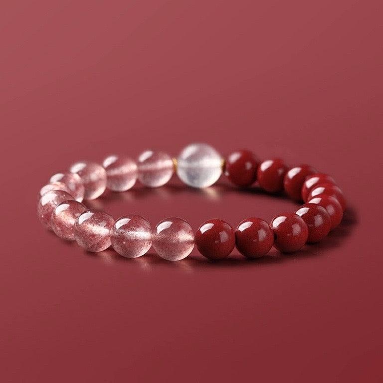 Natural Strawberry Quartz and High-Content Cinnabar Bracelet