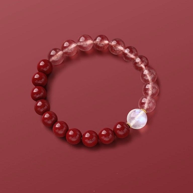 Natural Strawberry Quartz and High-Content Cinnabar Bracelet