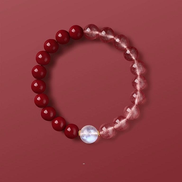 Natural Strawberry Quartz and High-Content Cinnabar Bracelet