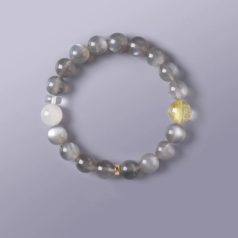 Natural Ice Cat’s Eye Silver Gray Moonstone Bracelet