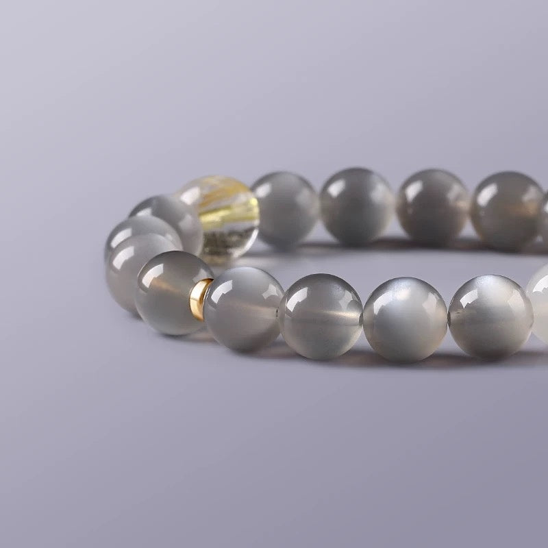 Natural Ice Cat’s Eye Silver Gray Moonstone Bracelet