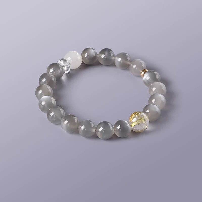 Natural Ice Cat’s Eye Silver Gray Moonstone Bracelet