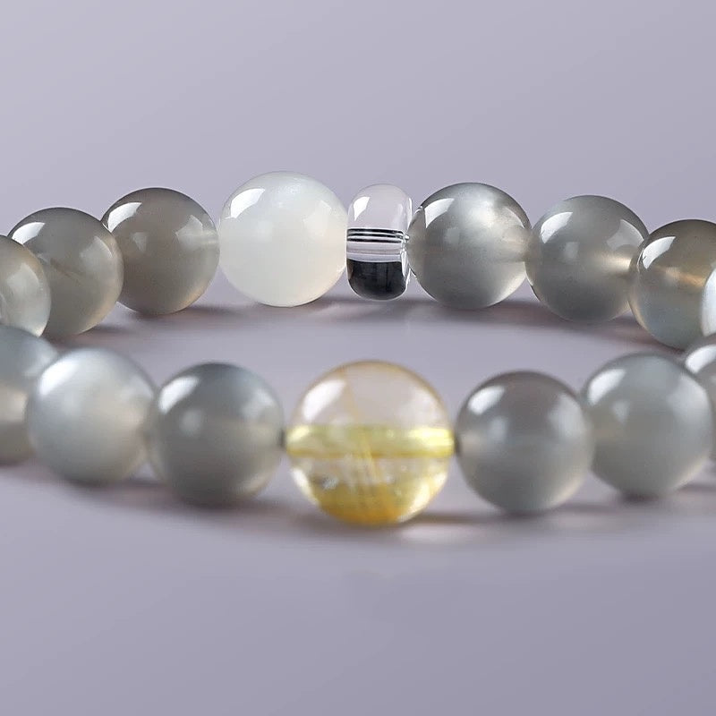 Natural Ice Cat’s Eye Silver Gray Moonstone Bracelet